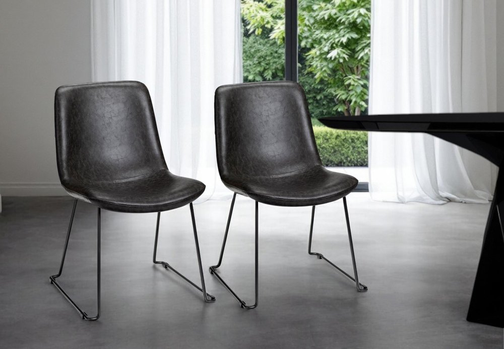 Set Of Two Black Upholstered Faux leather Side Chairs