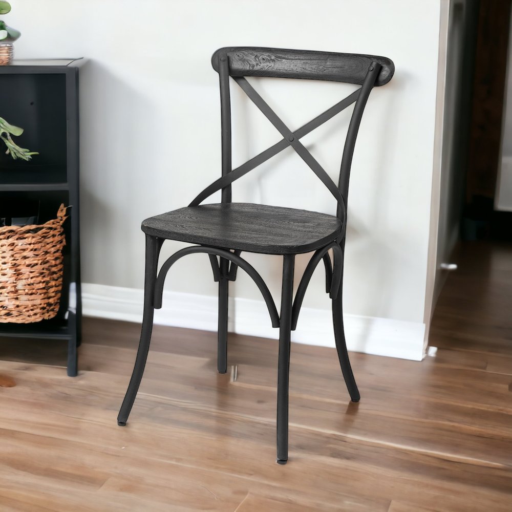 Set of Two Black Cross Back Dining Side Chairs