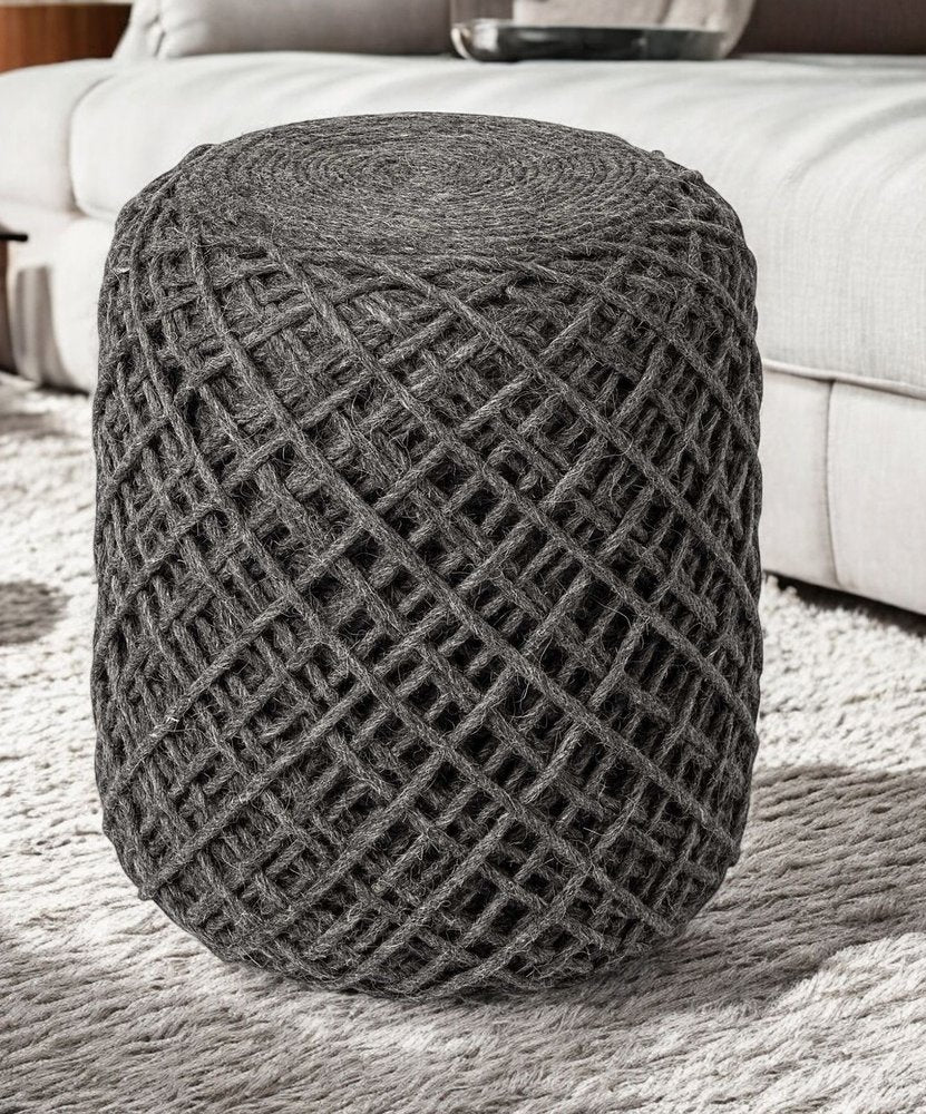 16" Gray Upholstery Cylinder Abstract Pouf Ottoman