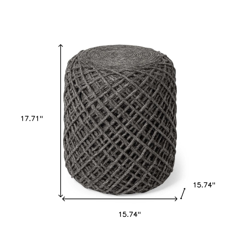 16" Gray Upholstery Cylinder Abstract Pouf Ottoman