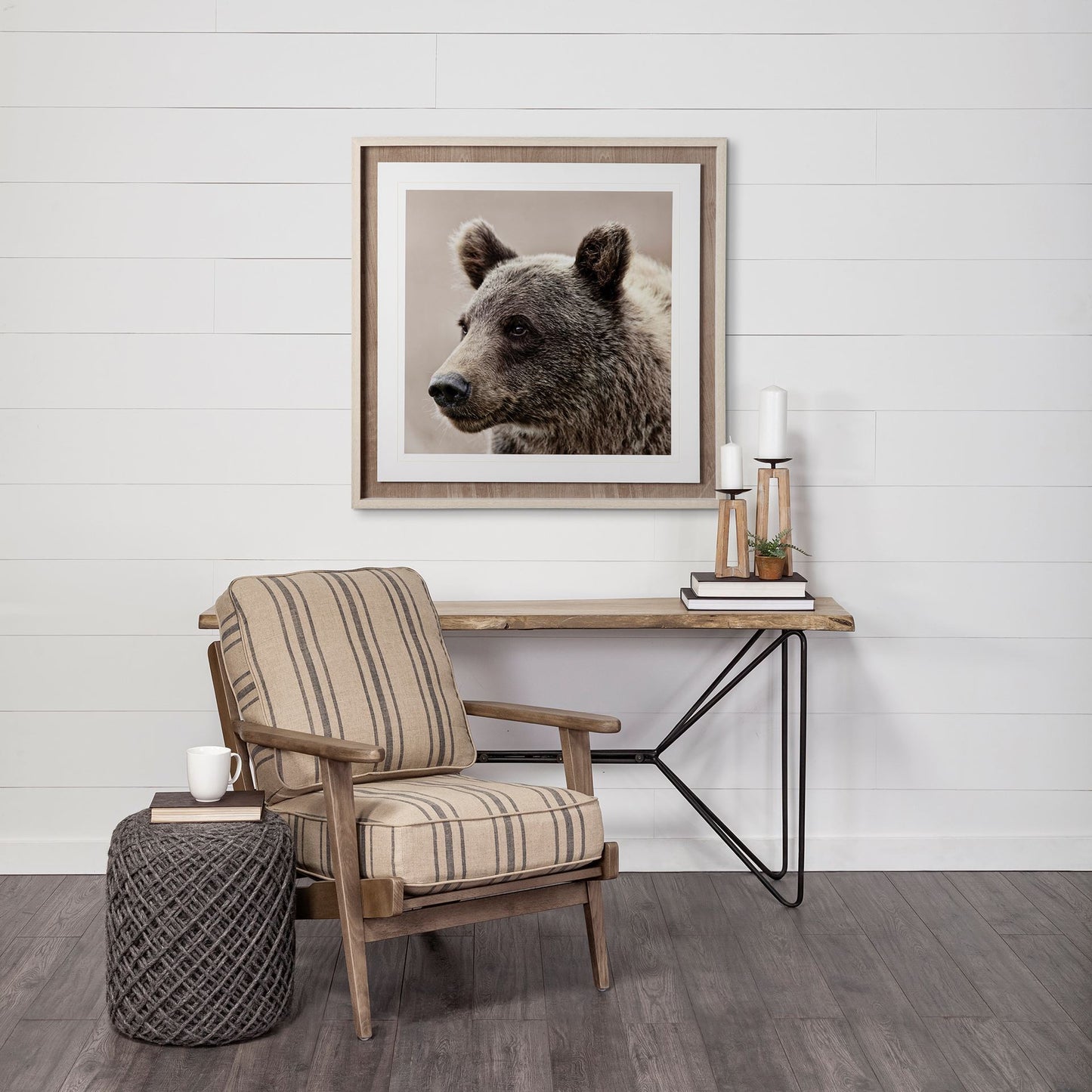 16" Gray Upholstery Cylinder Abstract Pouf Ottoman