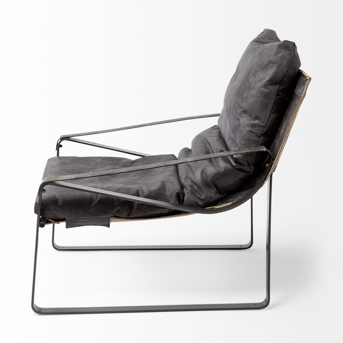 35" Black Leather Distressed Arm Chair