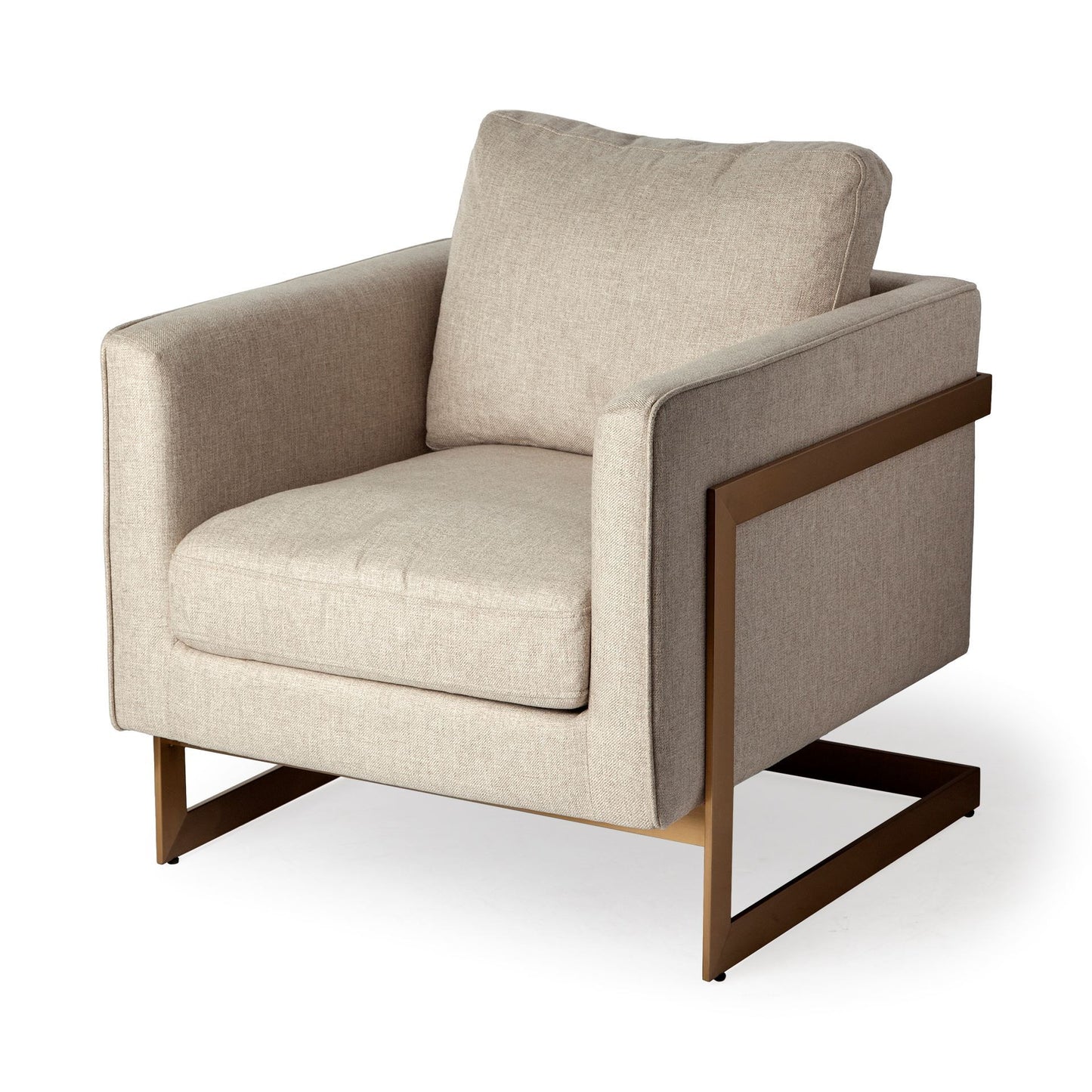 31" Cream and Gold Fabric Arm Chair