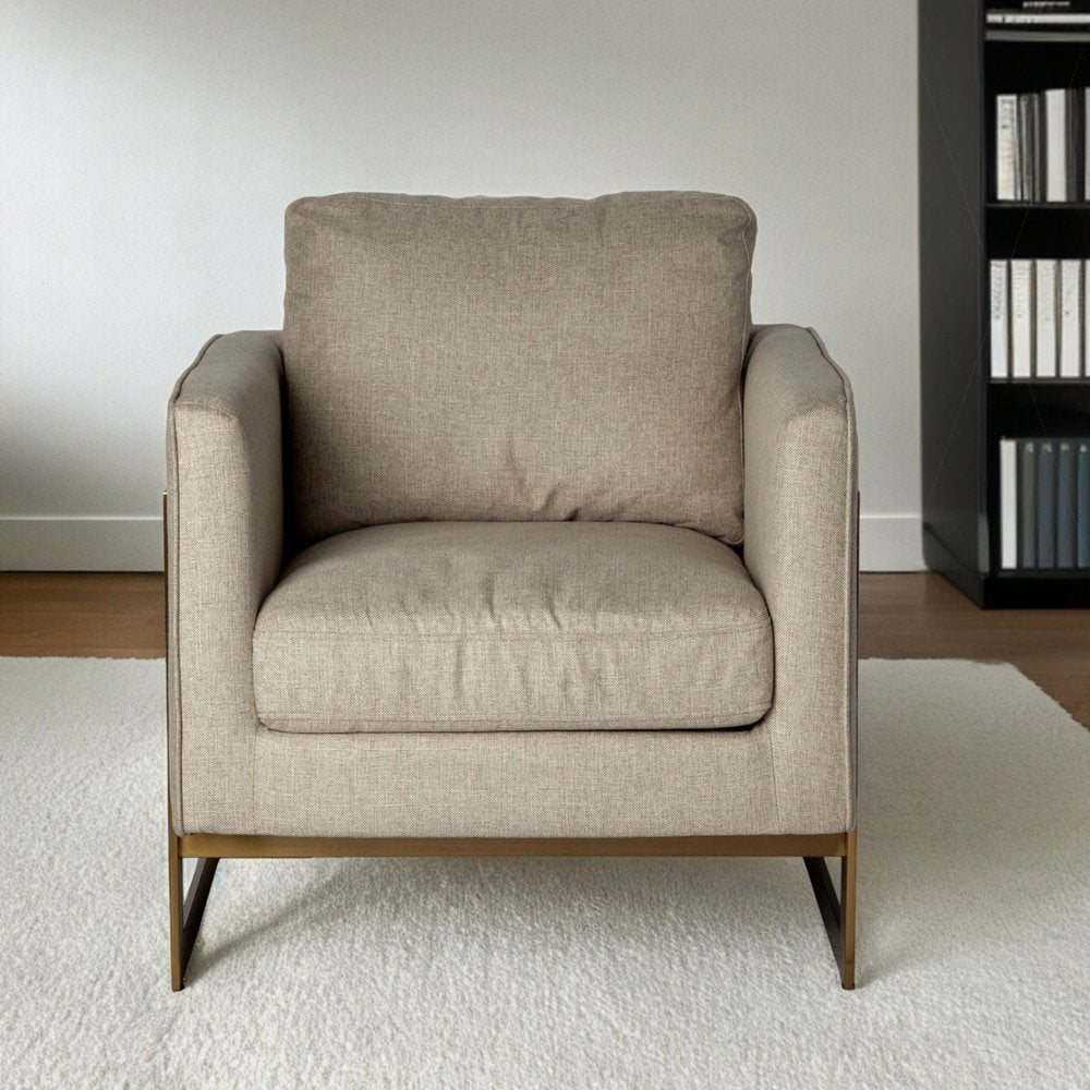 31" Cream and Gold Fabric Arm Chair