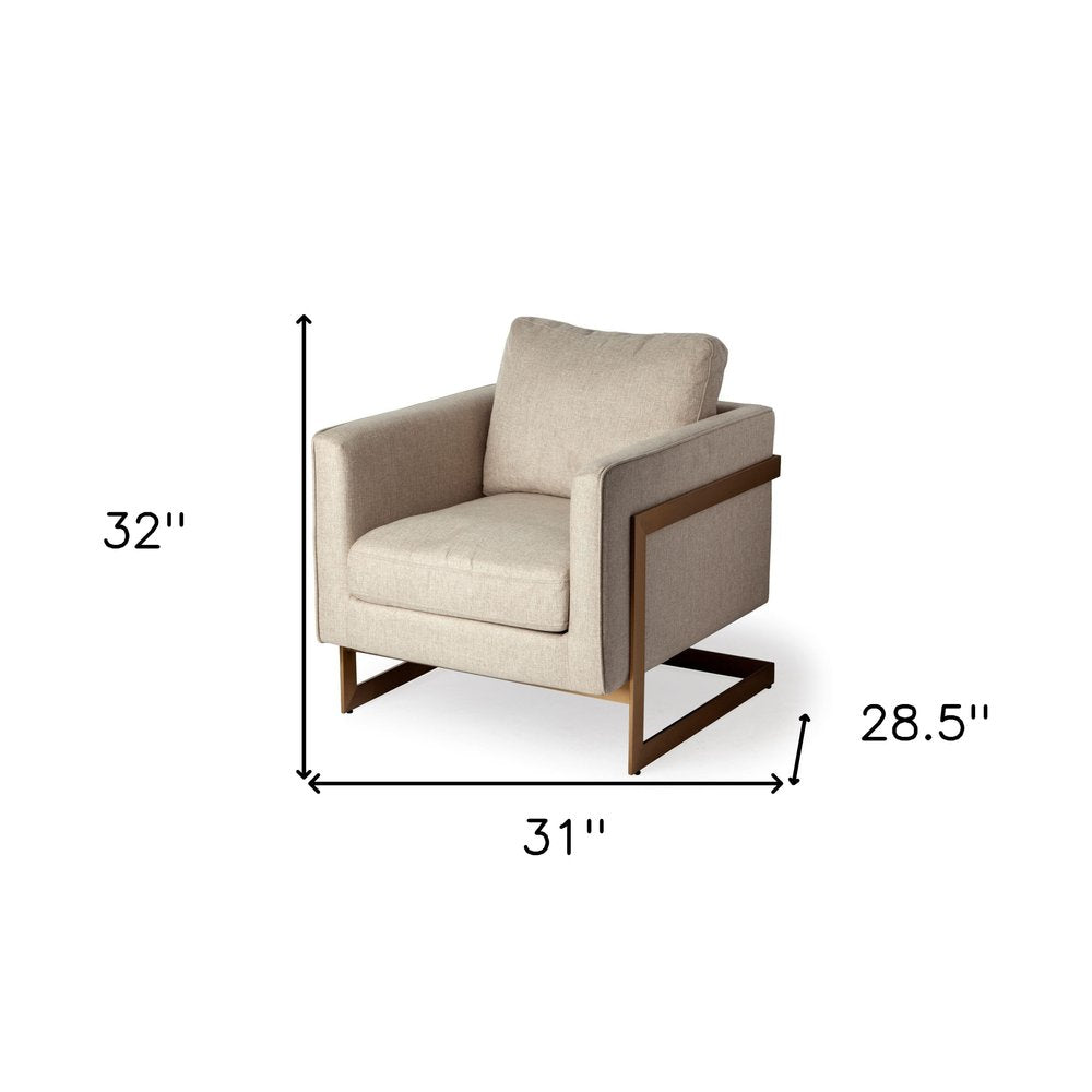 31" Cream and Gold Fabric Arm Chair