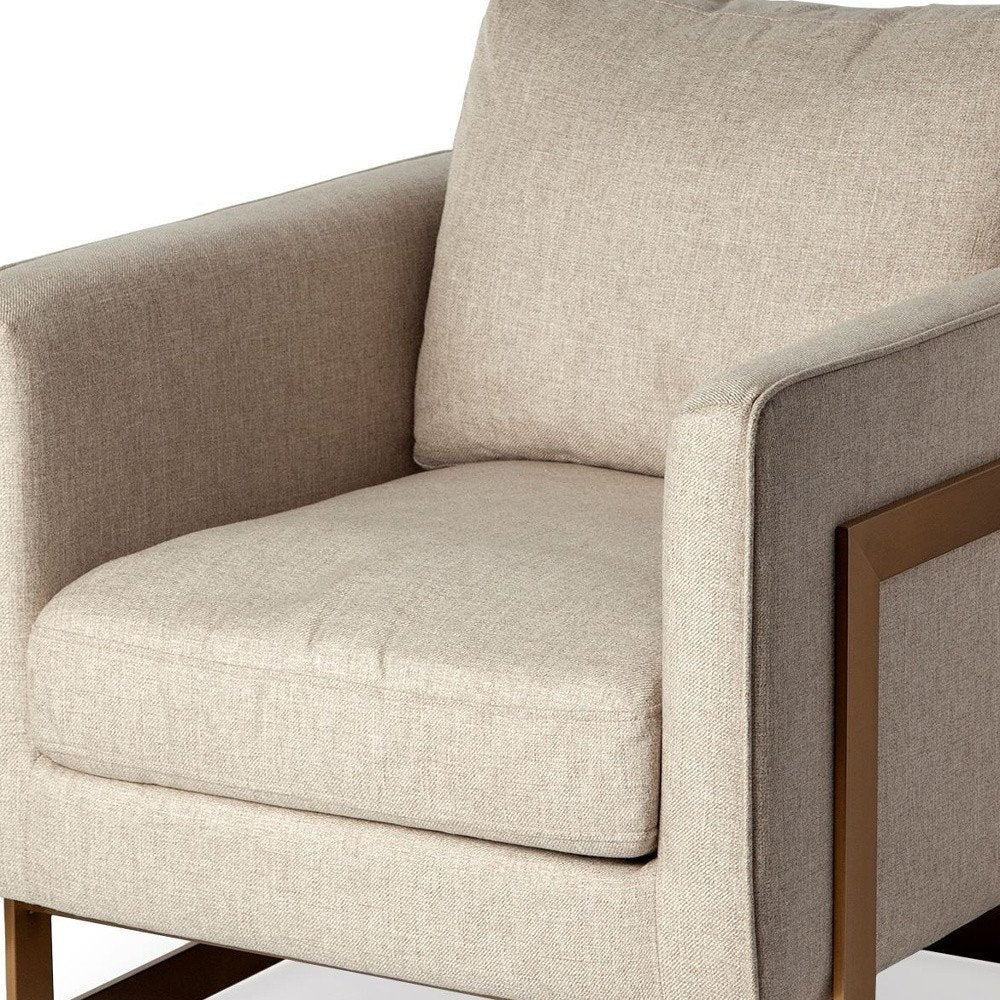 31" Cream and Gold Fabric Arm Chair
