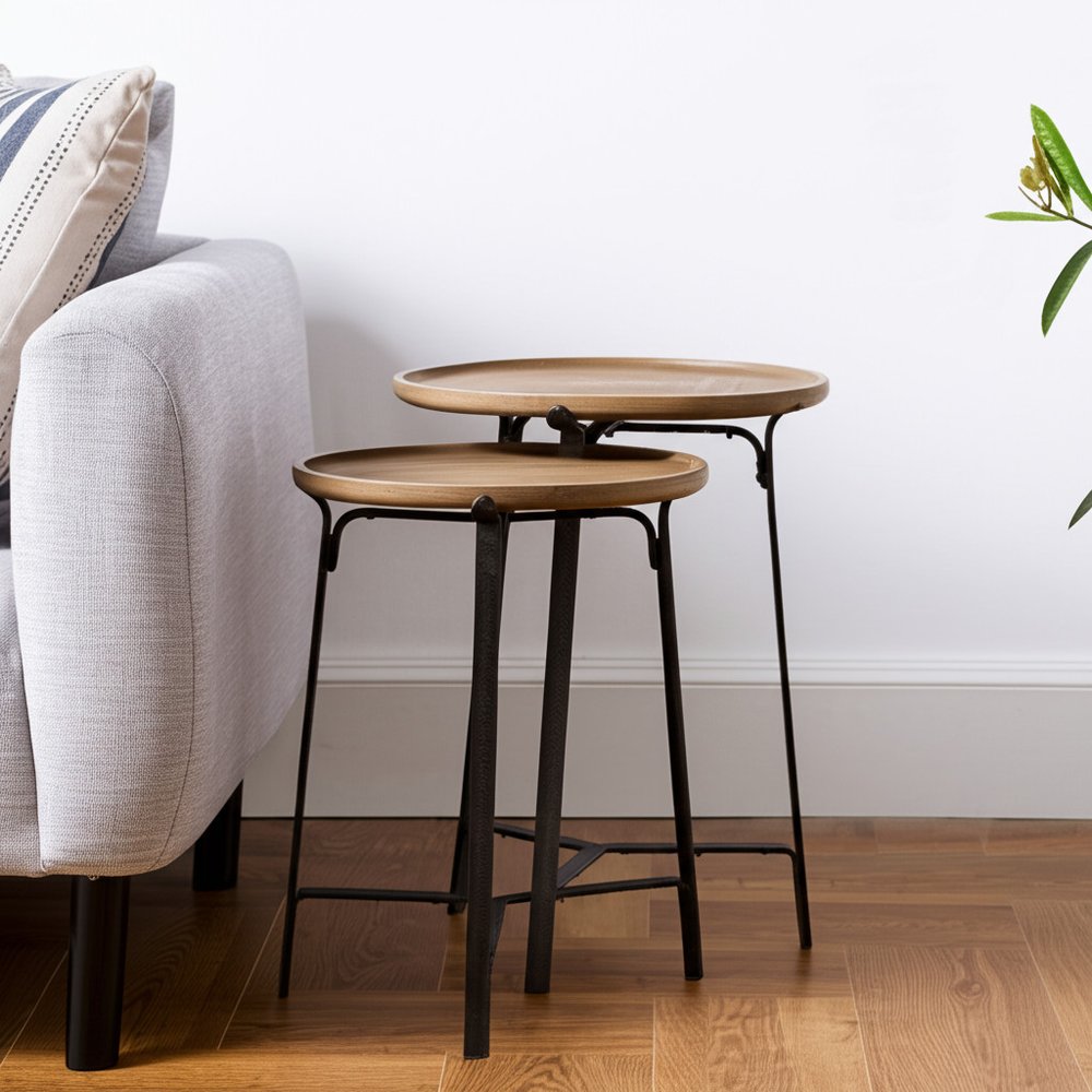 24" Brown Solid Wood Round End Table