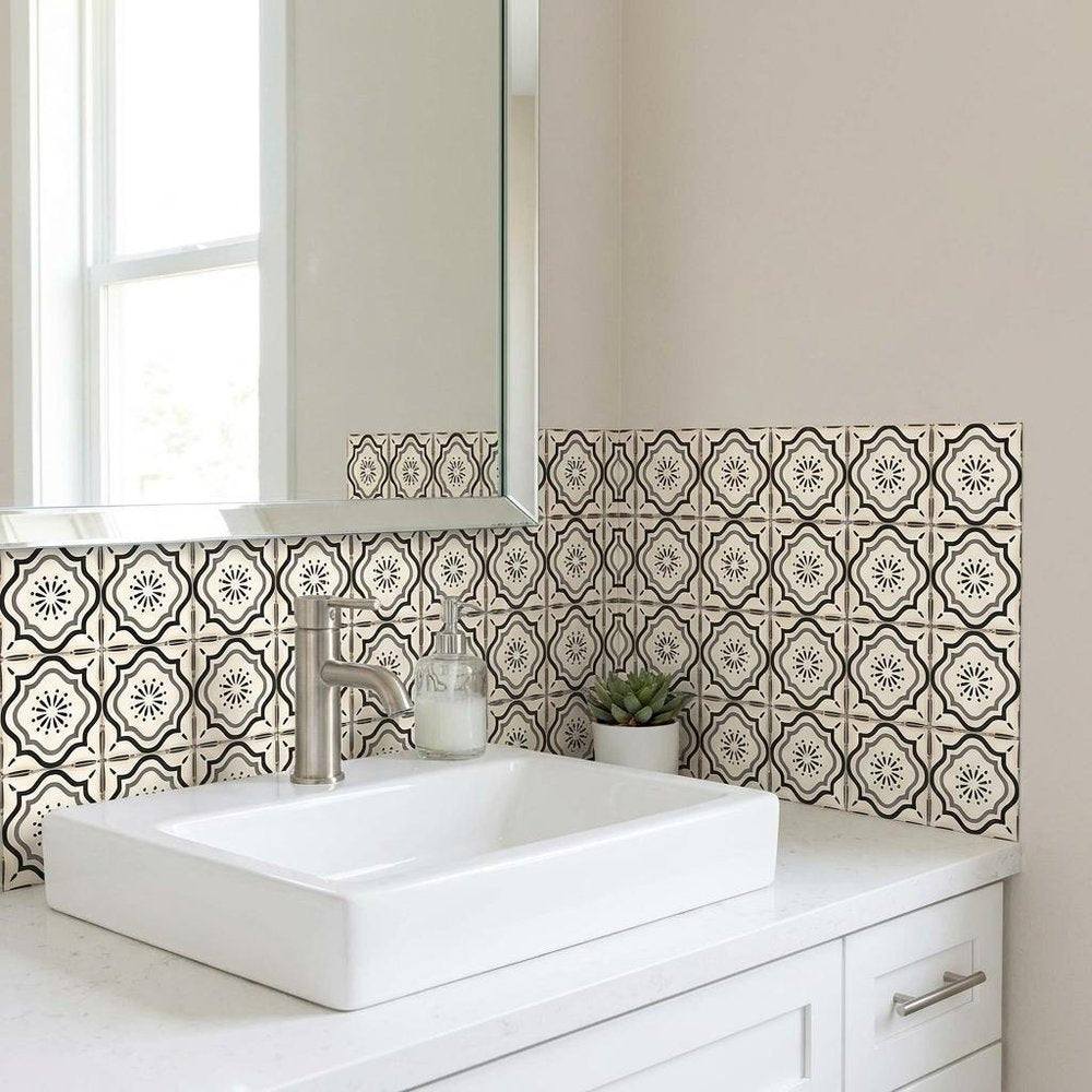 6" X 6" Black And White Mosaic Peel And Stick Removable Tiles