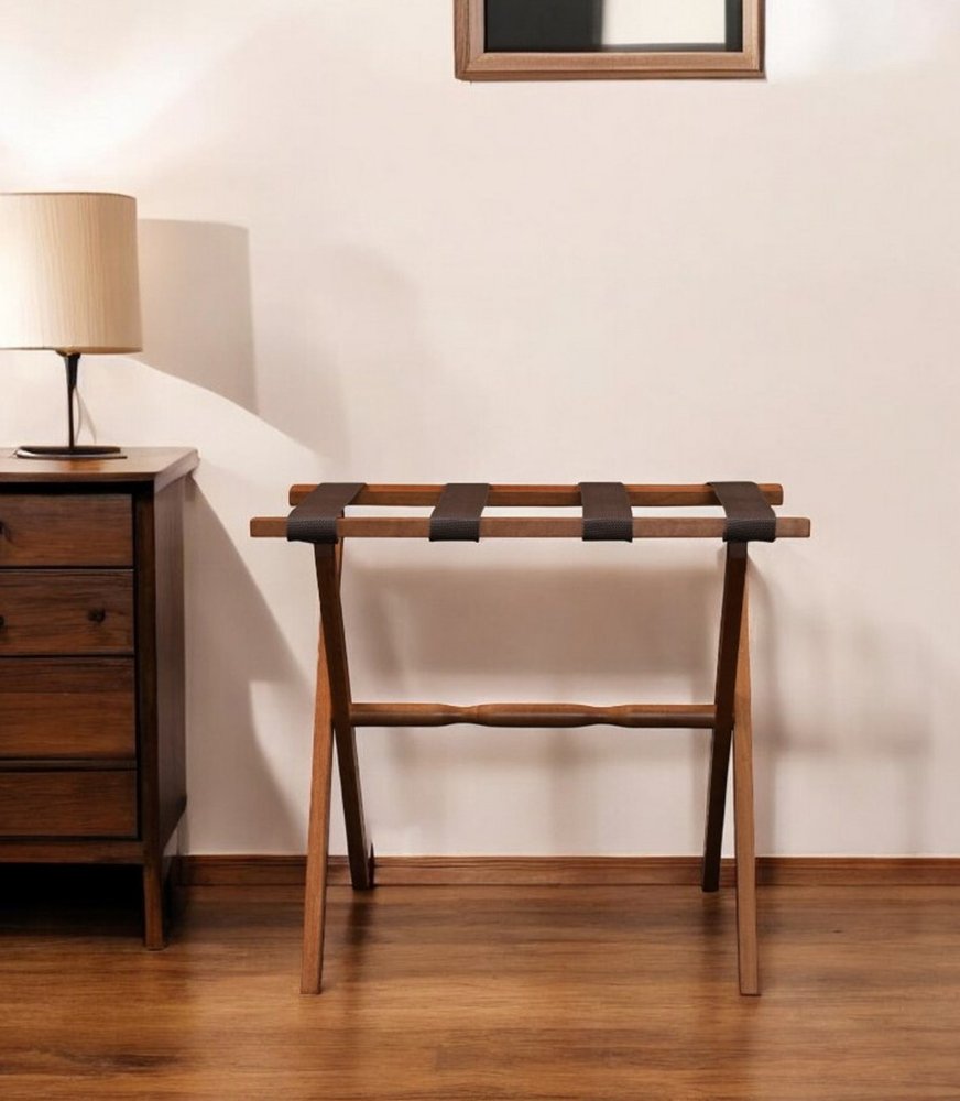 Hotel Light Walnut Folding Luggage Rack With Four Straps