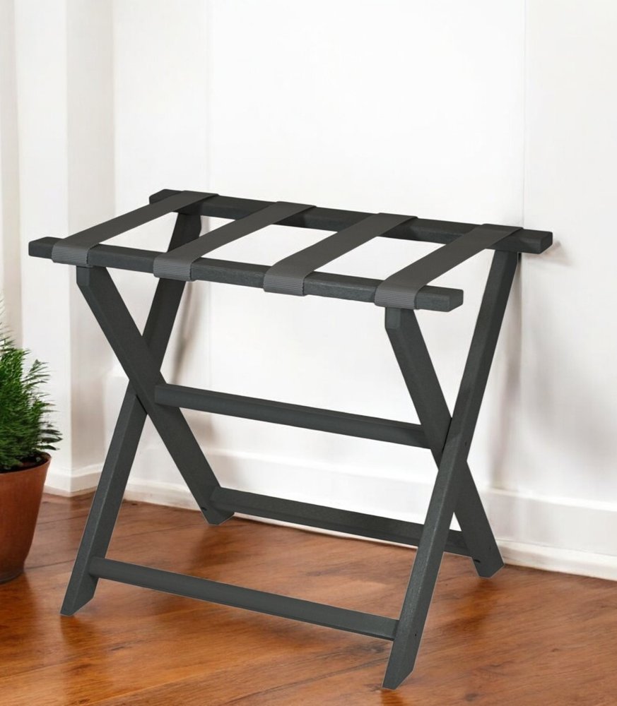 Earth Friendly Dark Gray Folding Luggage Rack With Gray Straps