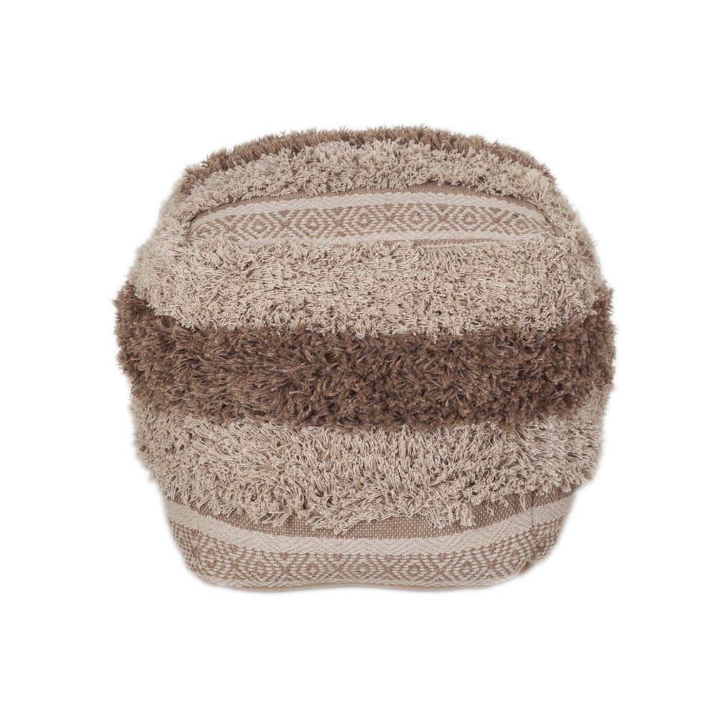 18" Beige Striped Pouf Ottoman