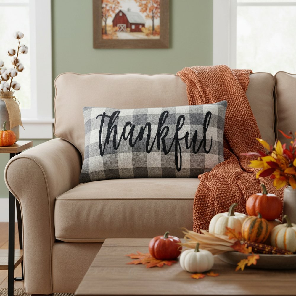 Thankful Buffalo Plaid Lumbar Throw Pillow