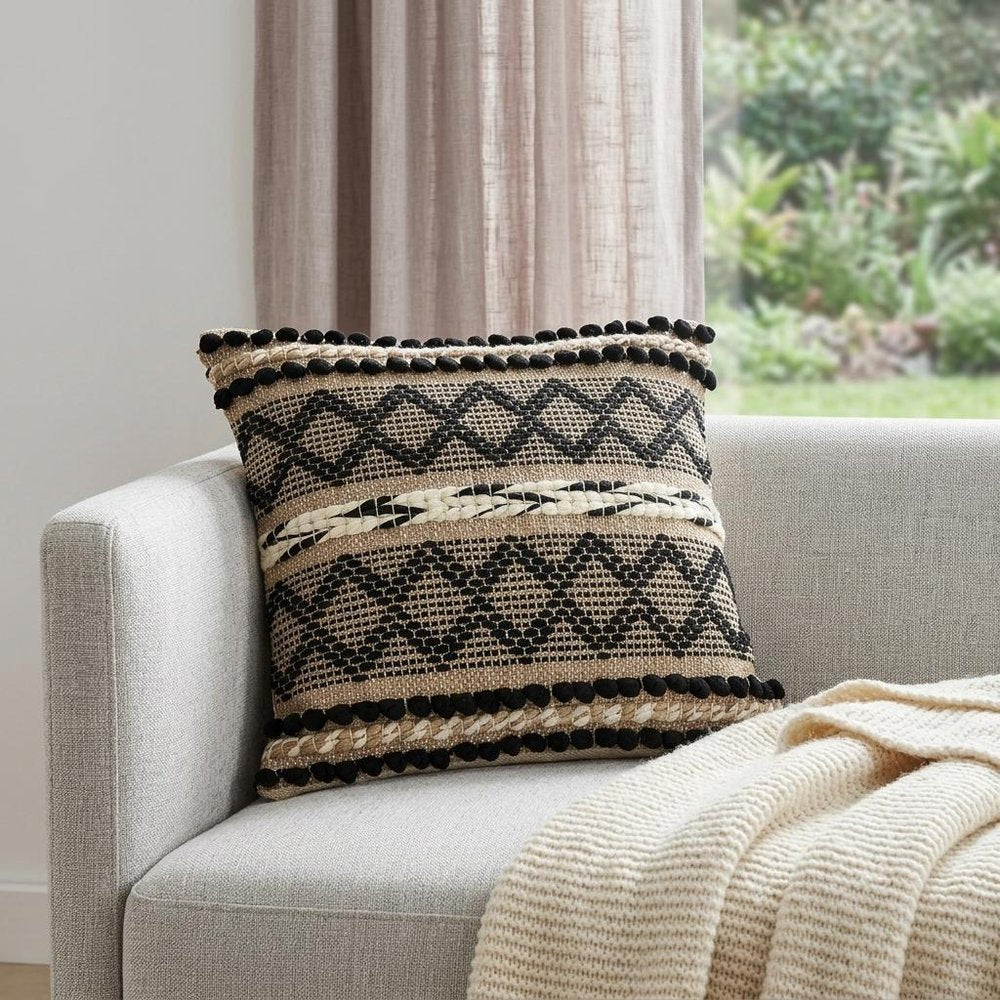Black And Sand Woven Decorative Pillow