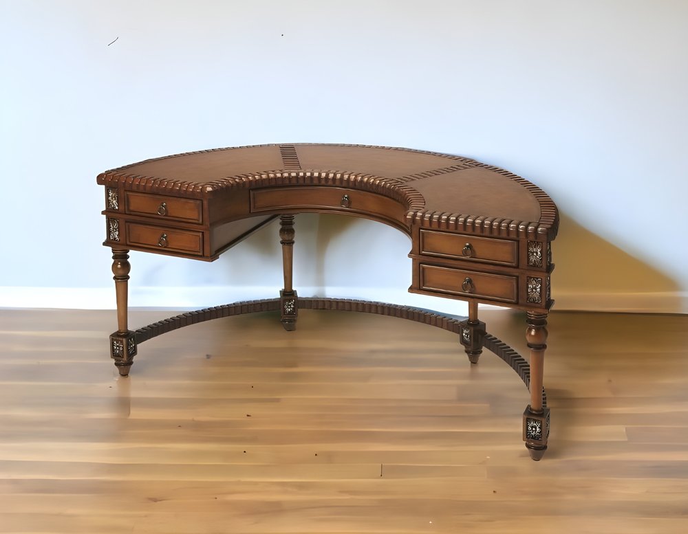 60" Dark Brown Solid Wood Kidney Writing Desk