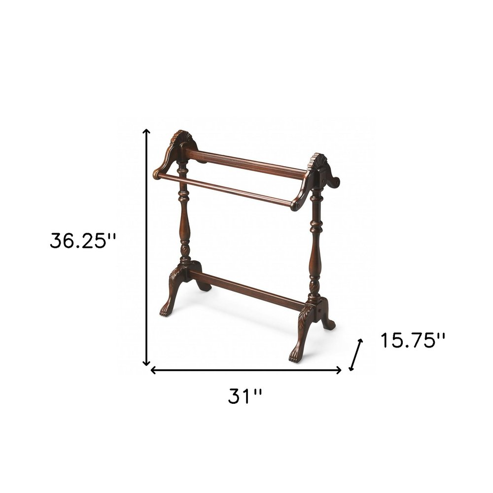 31" Dark Brown Hand Carved Wood Blanket Stand