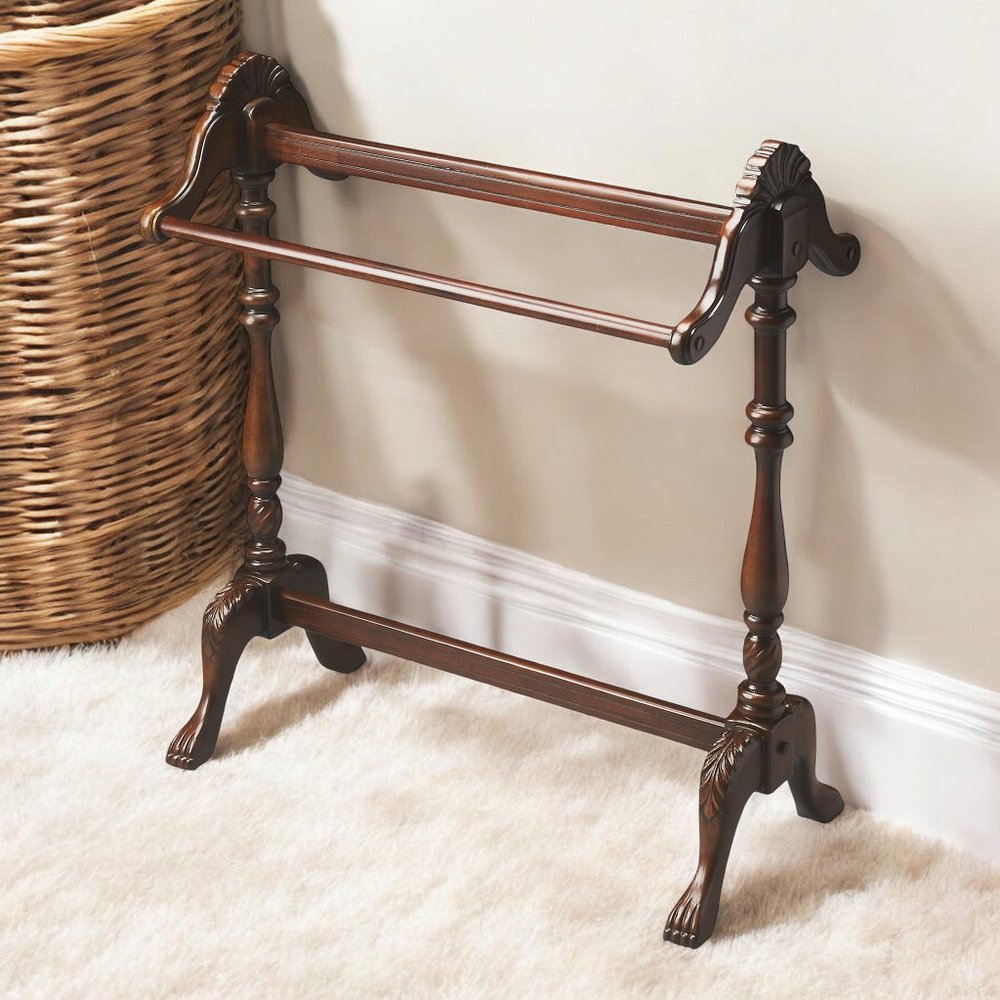 31" Dark Brown Hand Carved Wood Blanket Stand