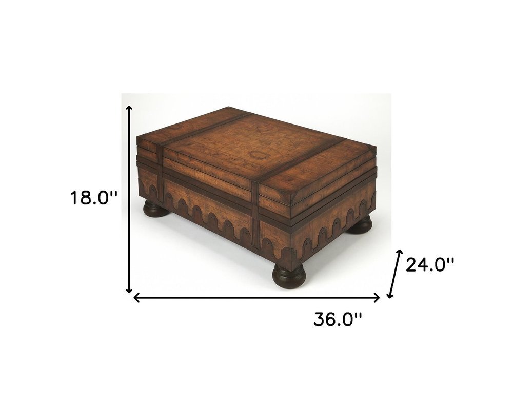 36" Brown Wood Coffee Table With Drawer