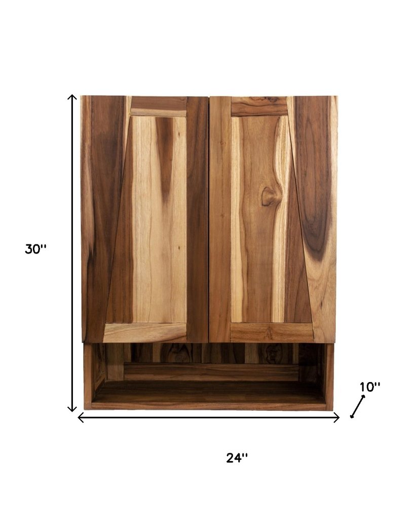 24" Shades Of Brown Solid Teak Wood Wall Mounted Accent Cabinet