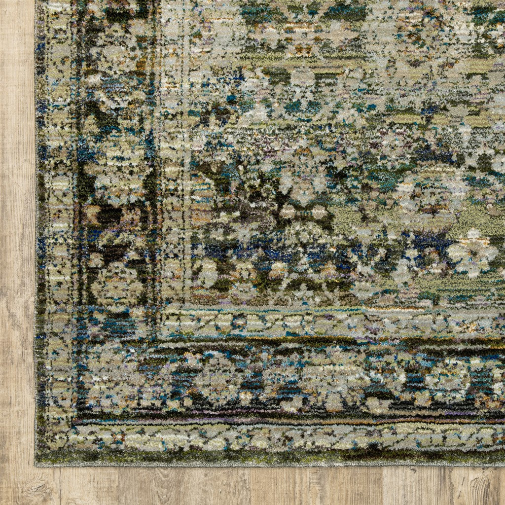 9' X 12' Green And Brown Floral Area Rug