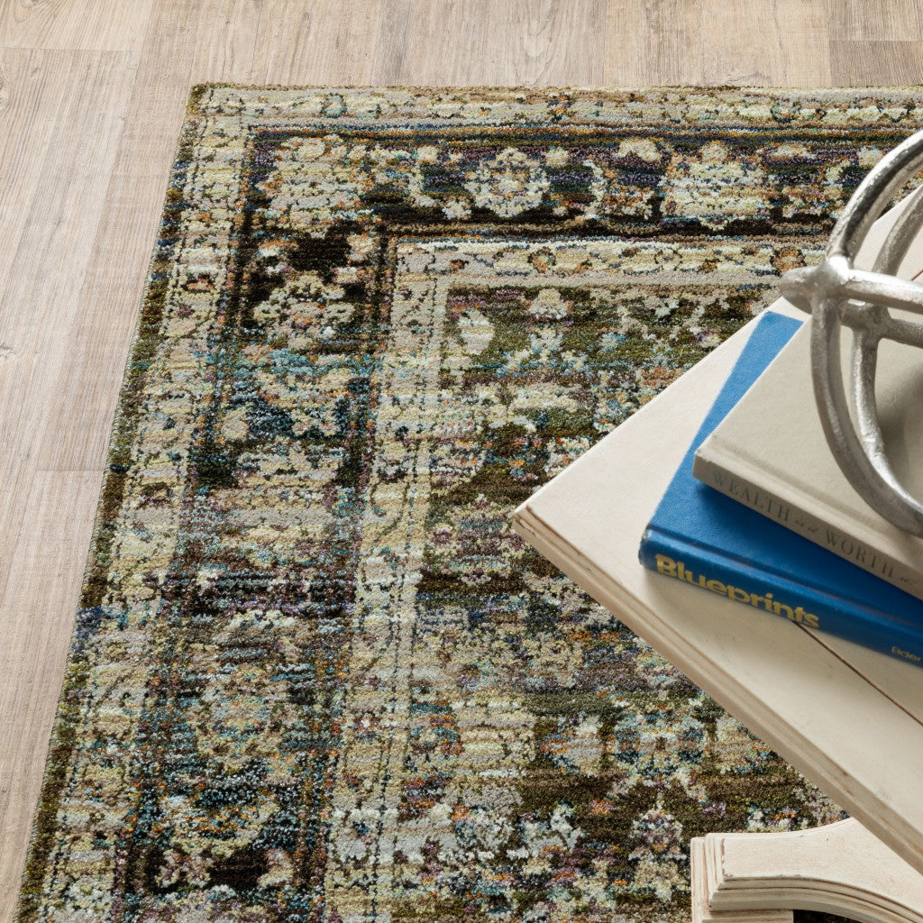 9' X 12' Green And Brown Floral Area Rug