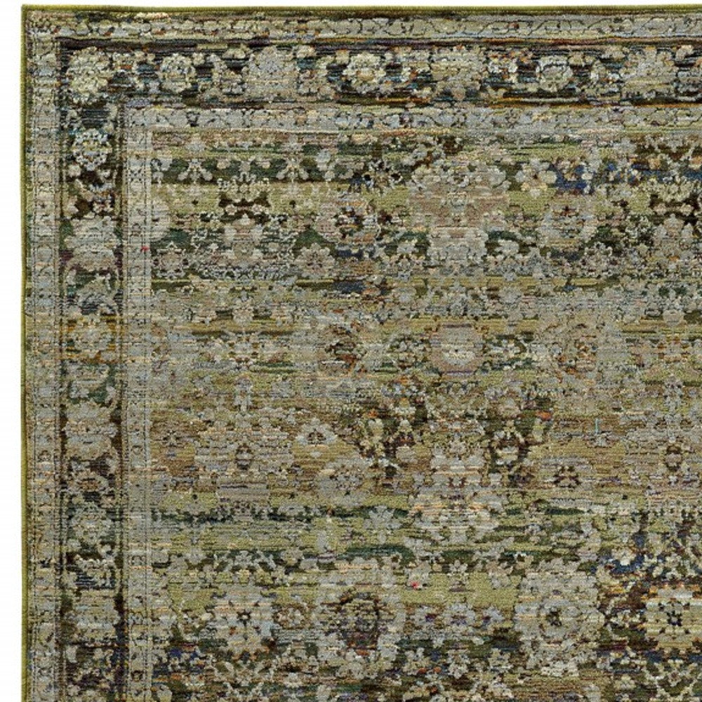 9' X 12' Green And Brown Floral Area Rug