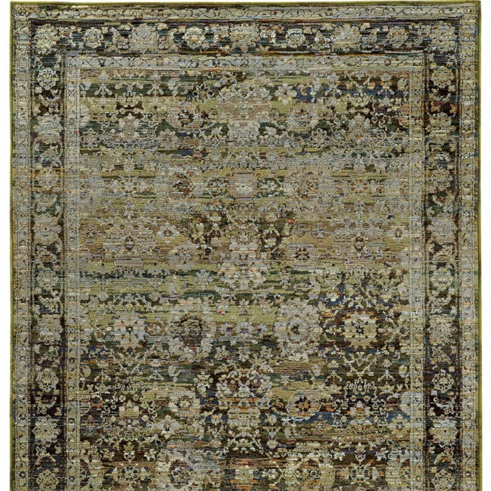 9' X 12' Green And Brown Floral Area Rug