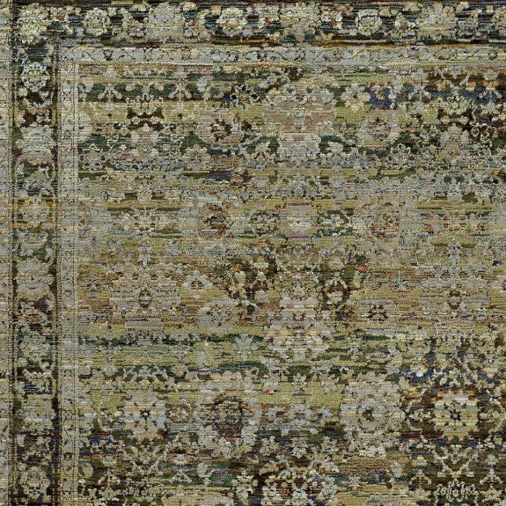 9' X 12' Green And Brown Floral Area Rug