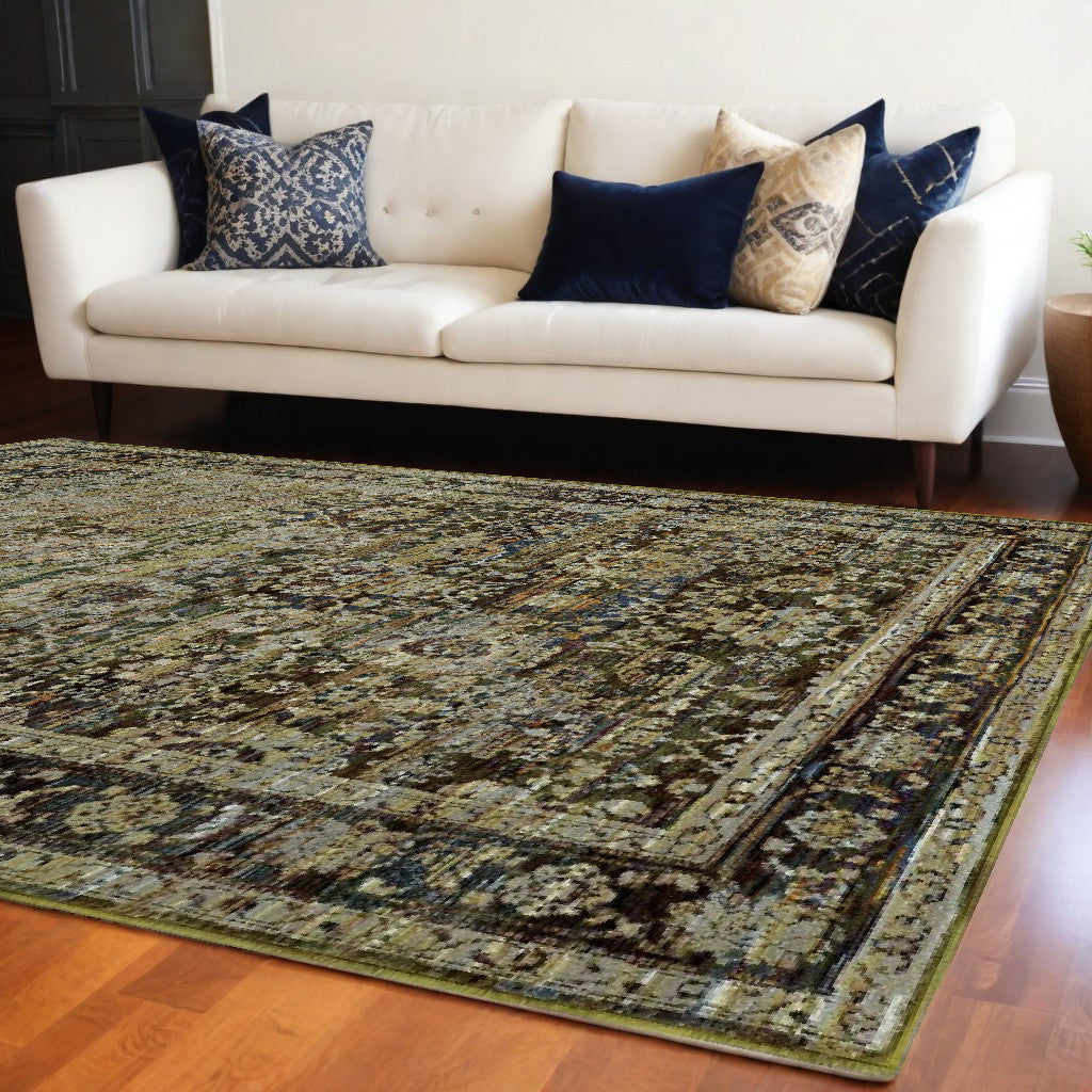 9' X 12' Green And Brown Floral Area Rug
