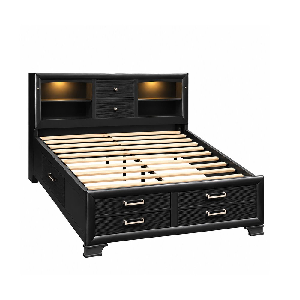 Solid Wood Full Gray Eight Drawers Bed