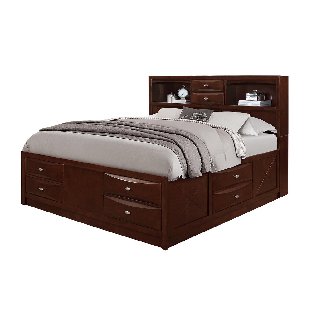 Solid Wood Full Espresso Eight Drawers Bed