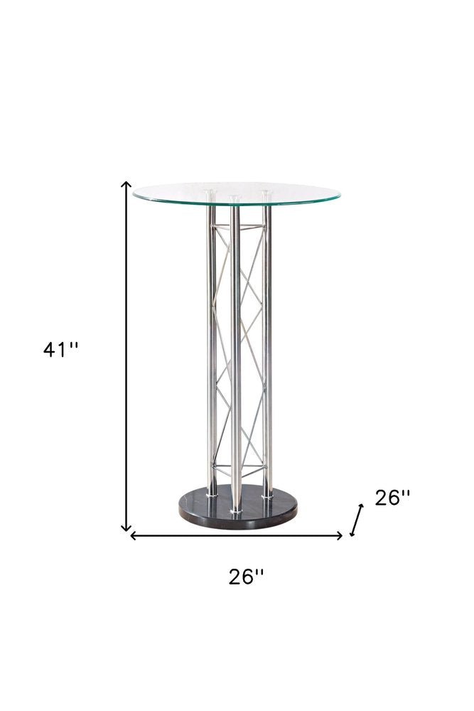 26" Clear Black and Silver Glass and Metal Rounded Bar Table