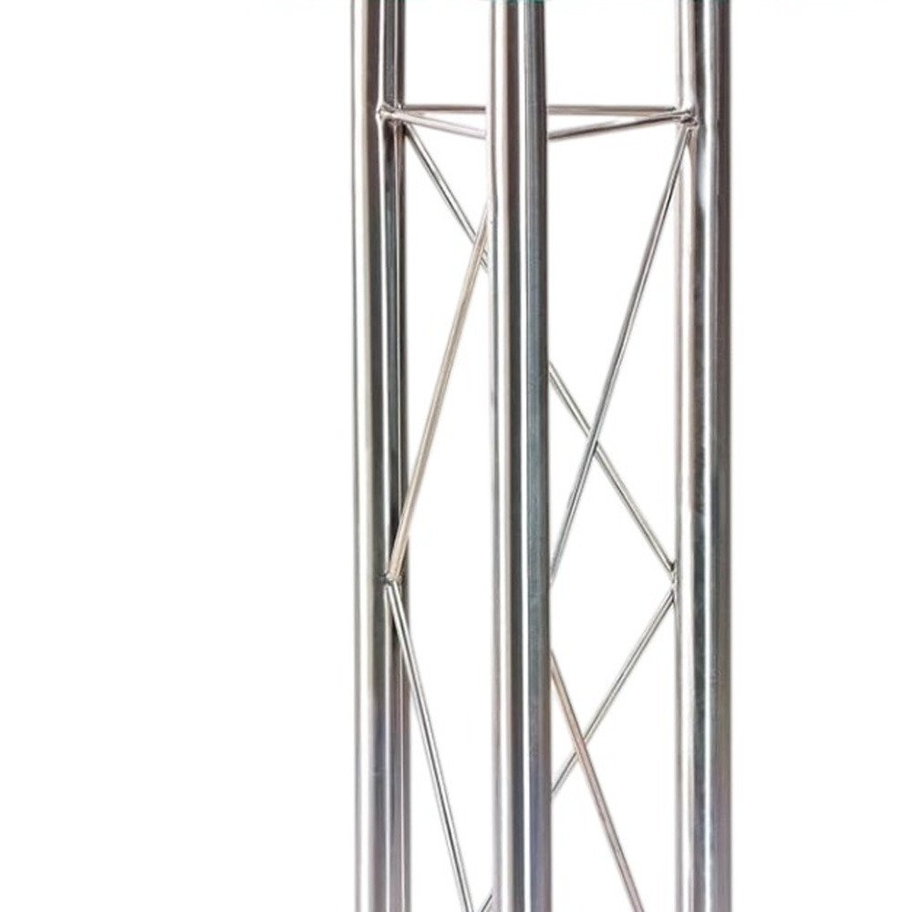 26" Clear Black and Silver Glass and Metal Rounded Bar Table