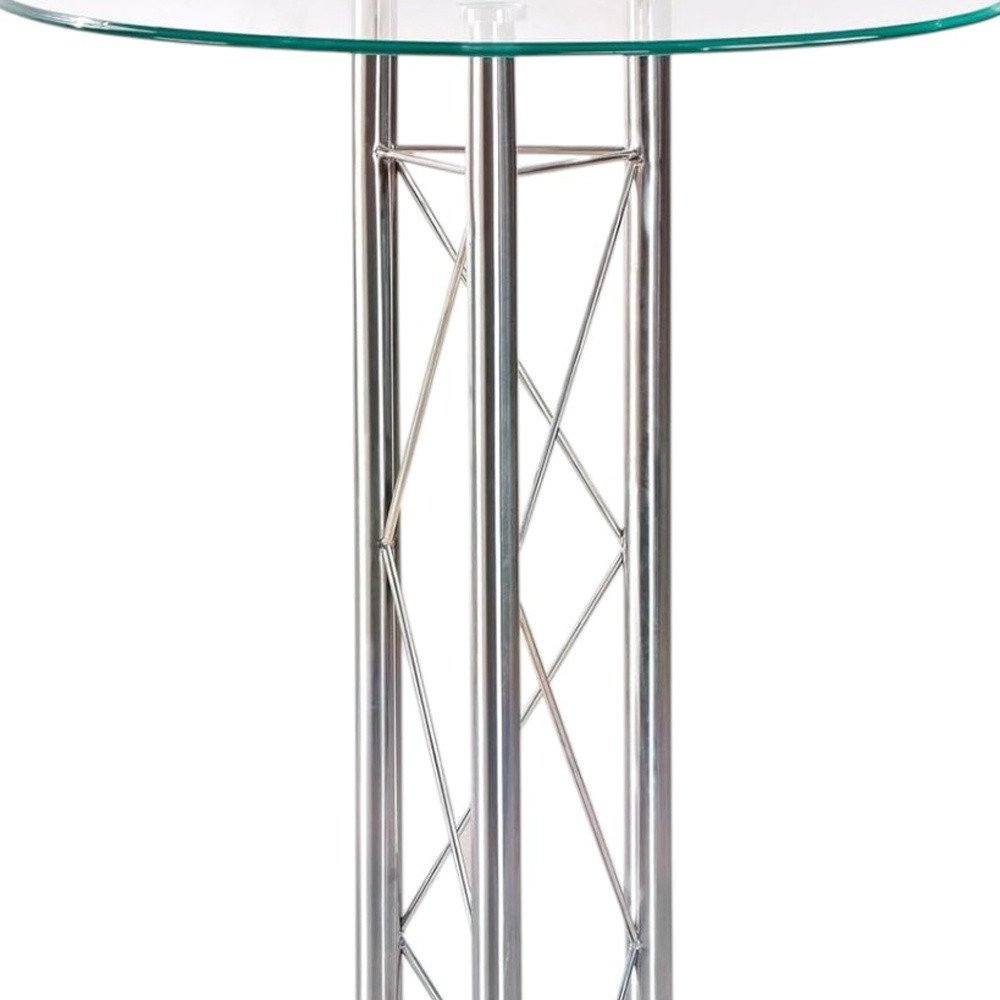26" Clear Black and Silver Glass and Metal Rounded Bar Table