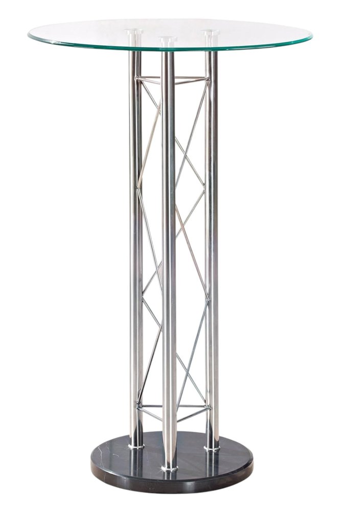 26" Clear Black and Silver Glass and Metal Rounded Bar Table