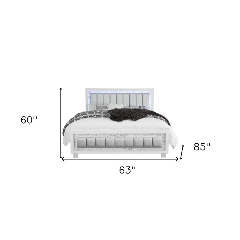 Modern Luxurious White Queen Bed With Padded Headboard Led Lightning