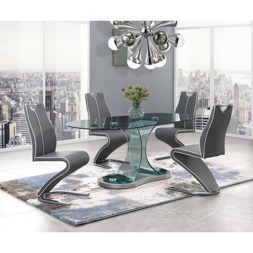 Set of Two Gray White and Silver Upholstered Dining Side Chairs