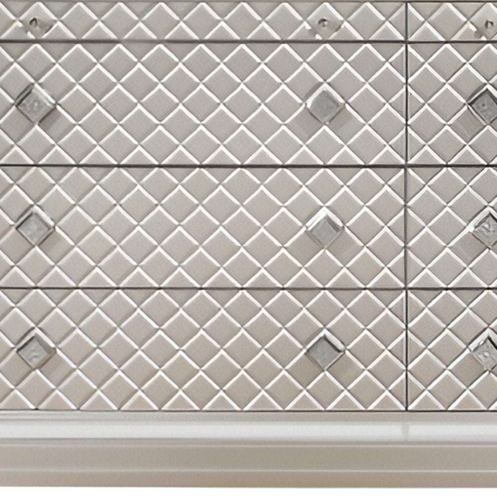 65" Champagne Solid Wood With Bling Six Drawer Double Dresser