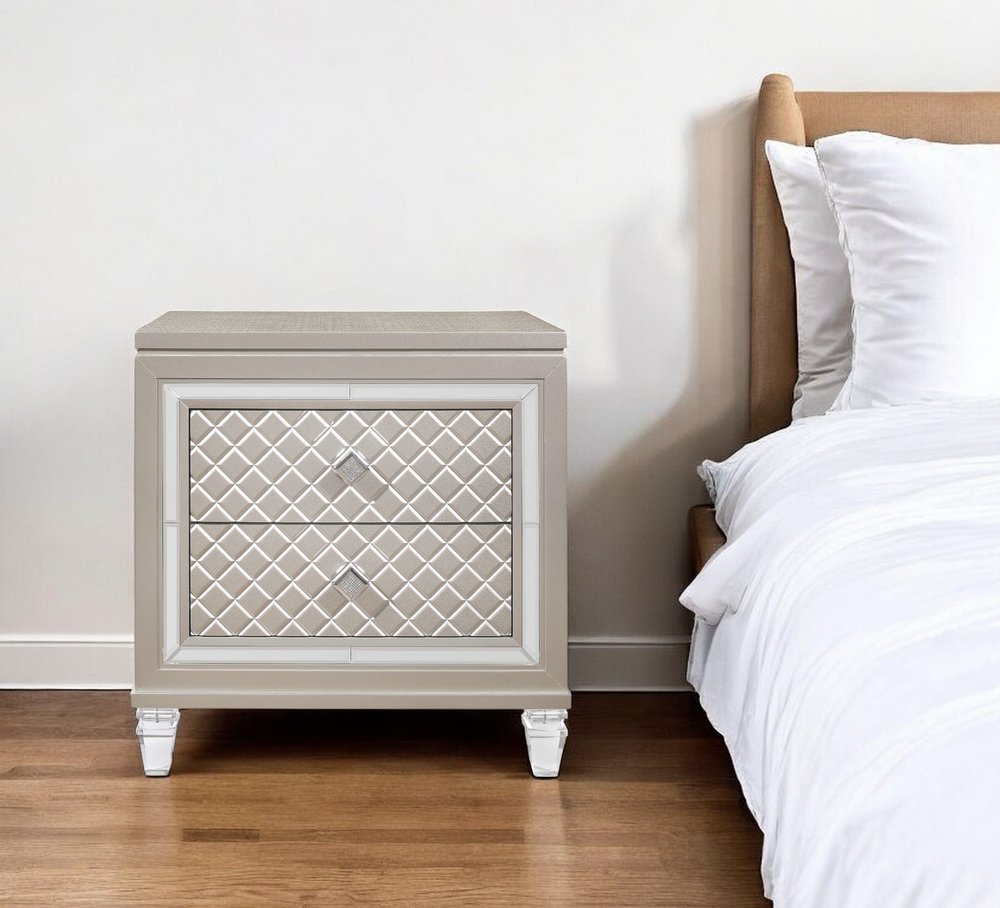 26" Solid and Manufactured Wood And Mirrored Glass Nightstand