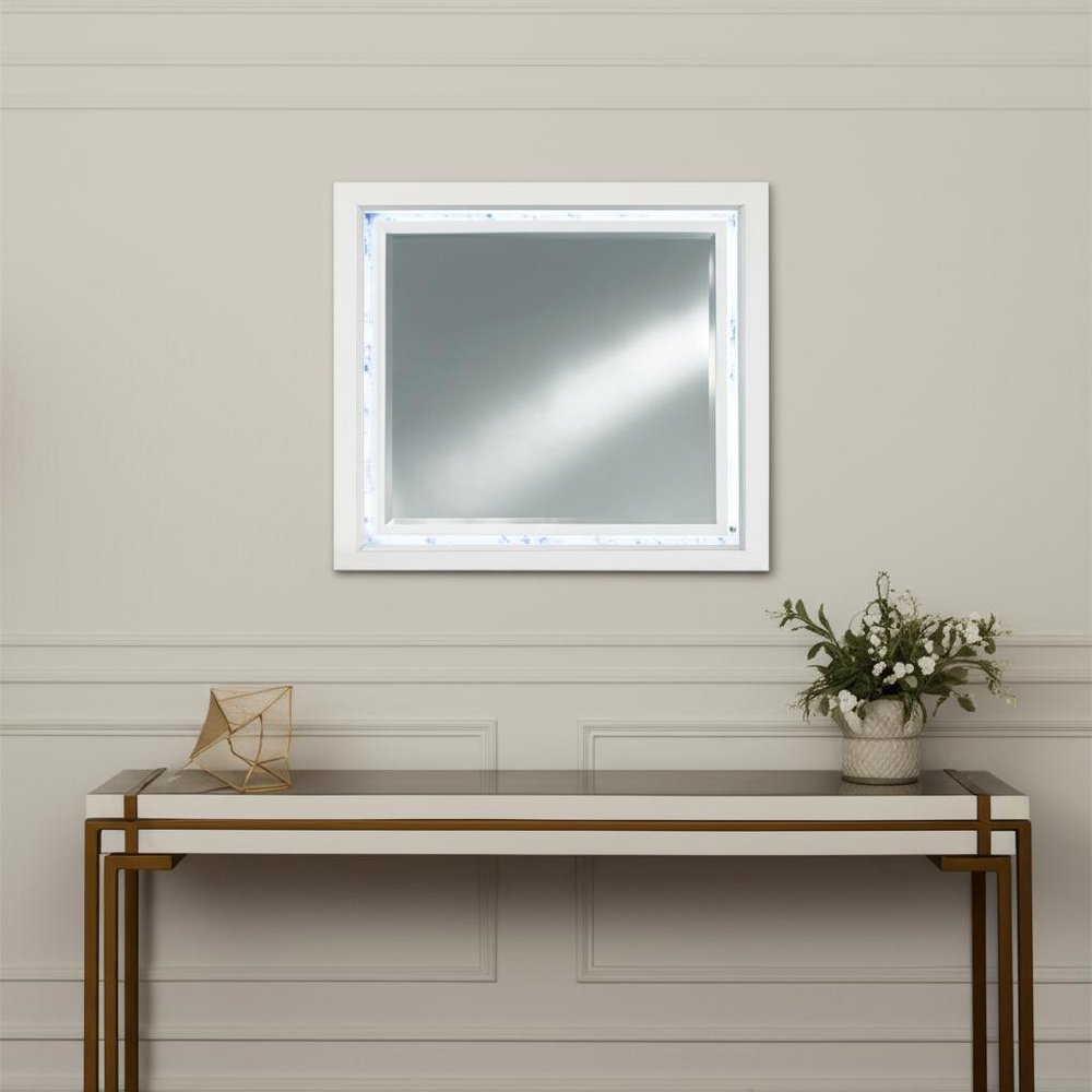 41" White Faux Marble Wood Lighted Mounted Accent Mirror