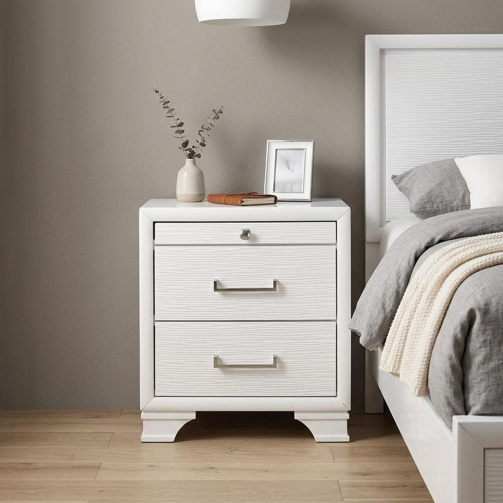27" White Wood Two Drawer Nightstand