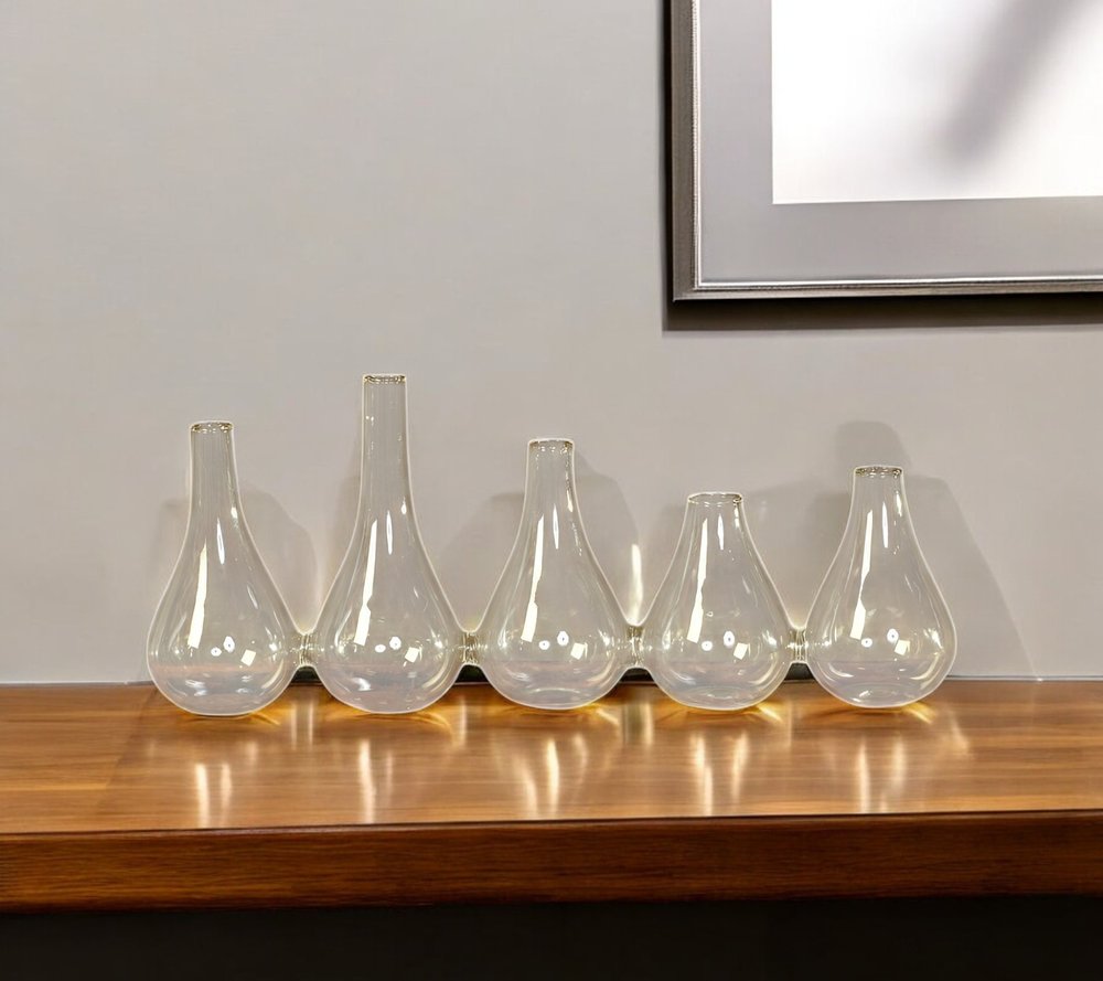 Set of Five Clear Cojoined Glass Bud Vases