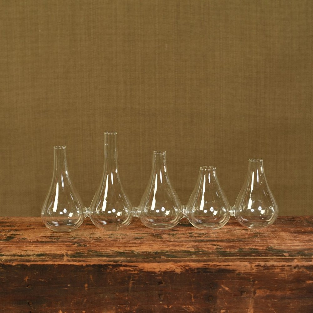 Set of Five Clear Bud Cojoined Glass Table Vases