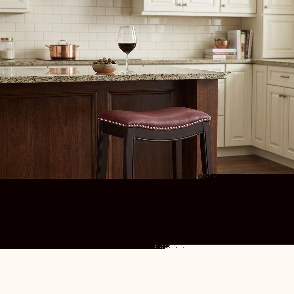 31" Dark Red and Espresso Solid Wood Backless Bar Chair