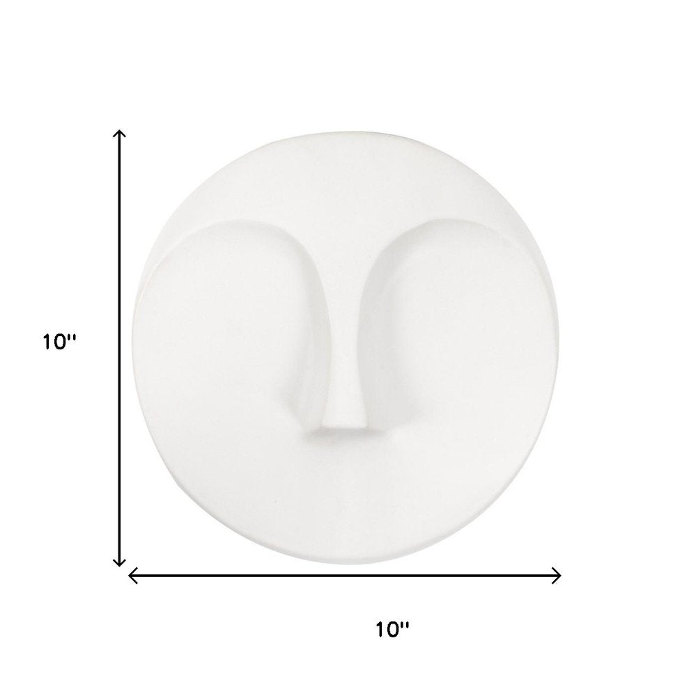 10" White Ceramic Face Round Wall Decor