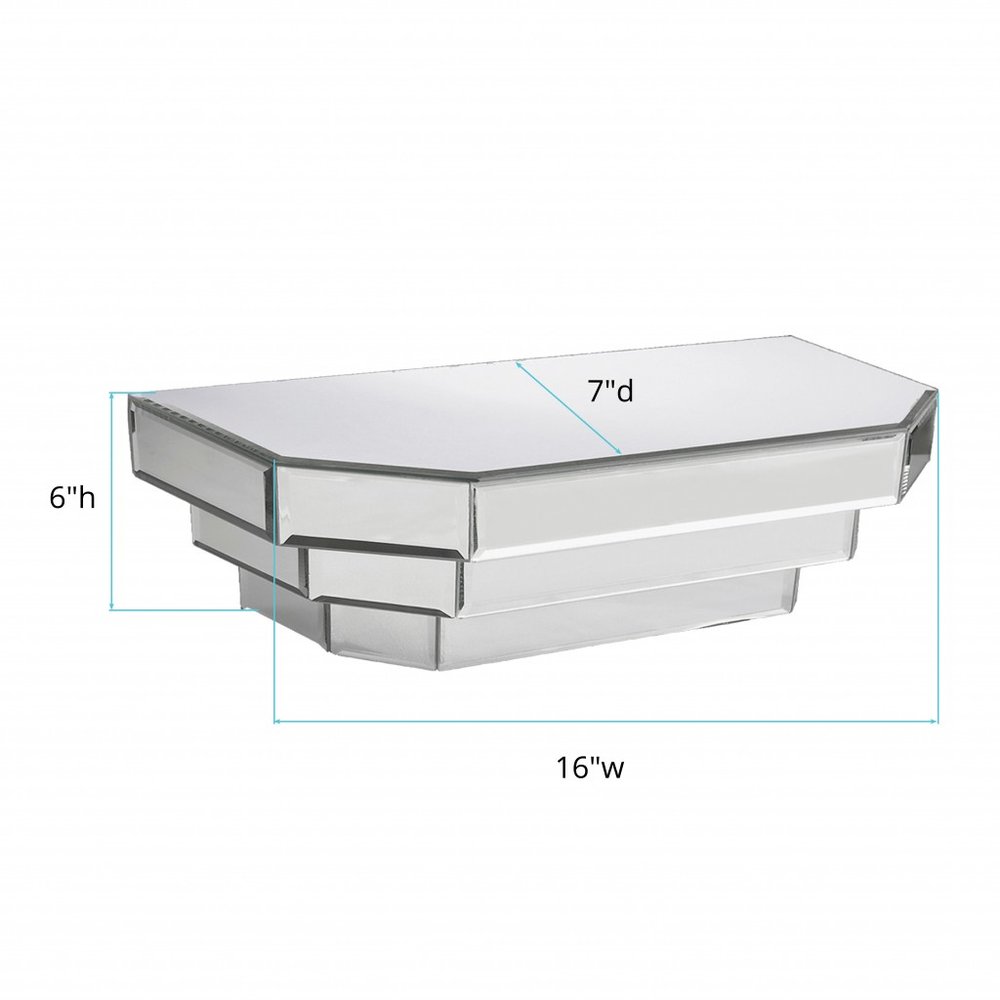 16" Silver Mirrored Glass Hanging Dimensional Floating Shelf