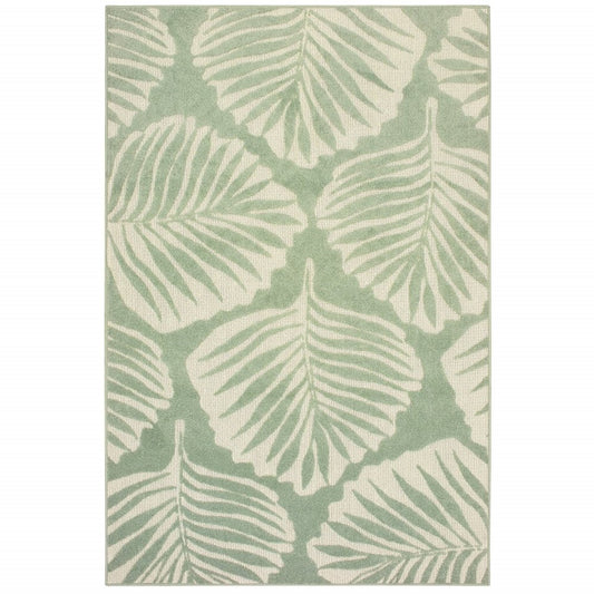10' X 13' Green And Ivory Floral Indoor Outdoor Area Rug