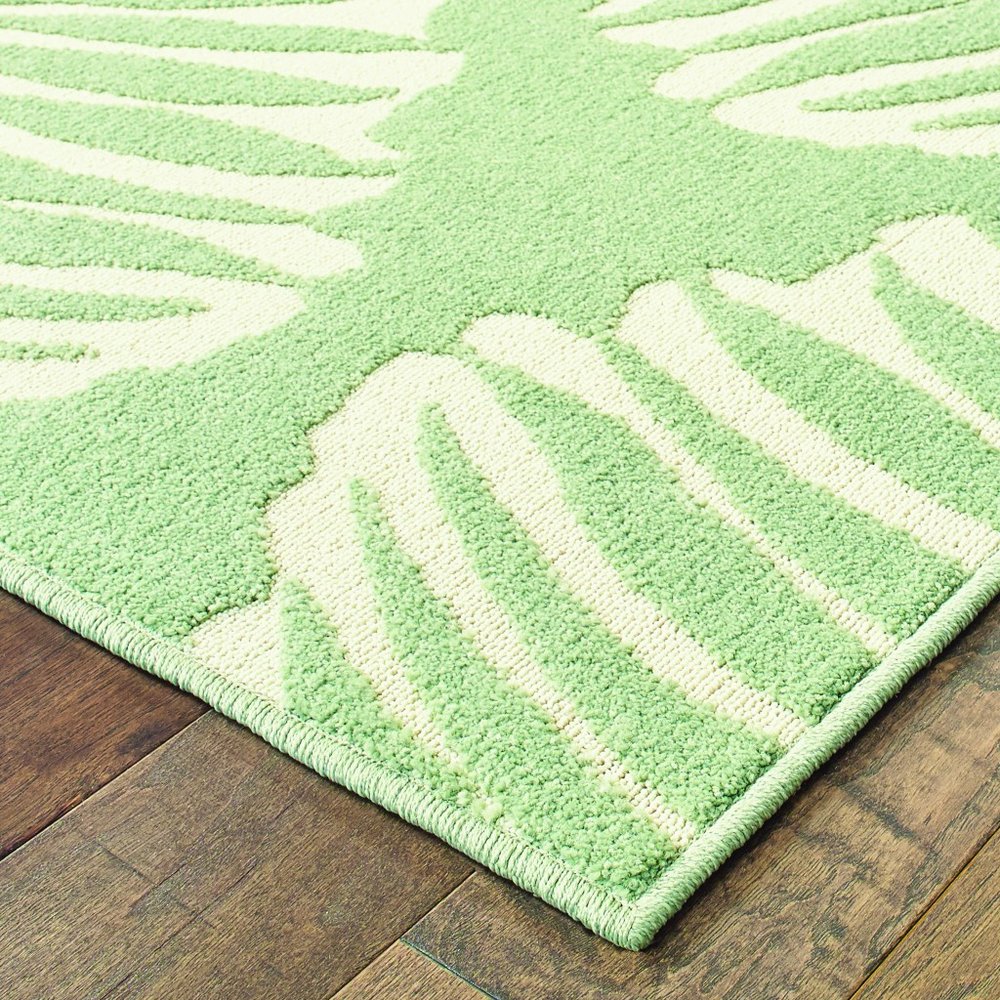 10' X 13' Green And Ivory Floral Indoor Outdoor Area Rug