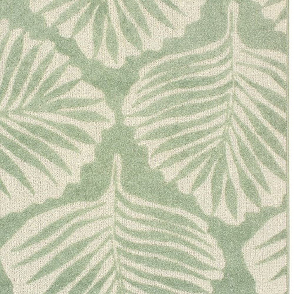 10' X 13' Green And Ivory Floral Indoor Outdoor Area Rug