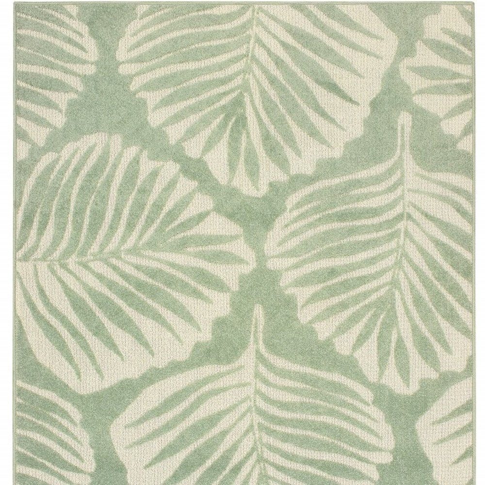 10' X 13' Green And Ivory Floral Indoor Outdoor Area Rug