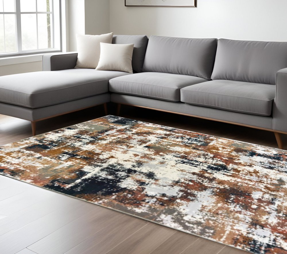 8' Ivory Gray Abstract Sectors Indoor Runner Rug